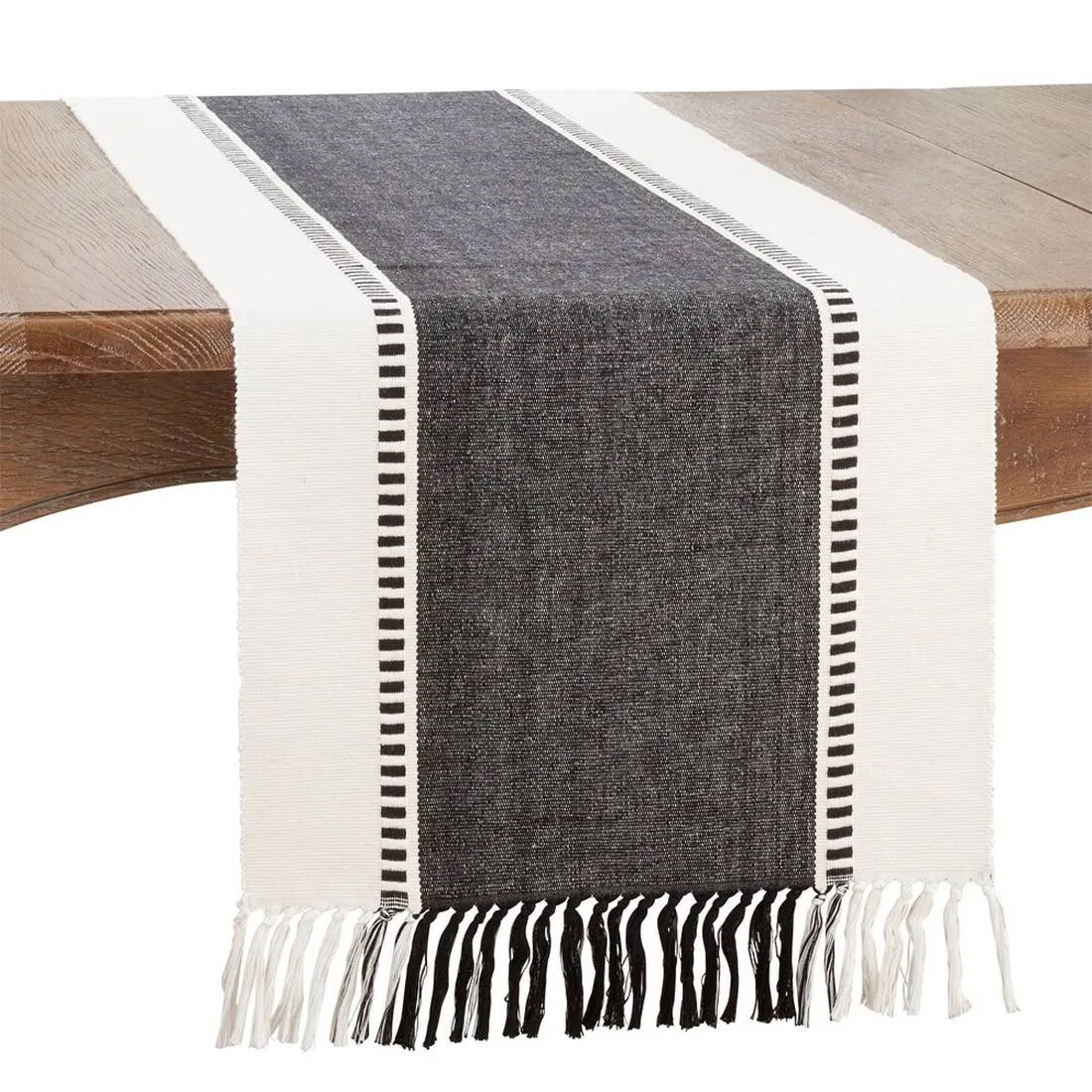 Black Stripe Cotton 16"x72" Table Runner