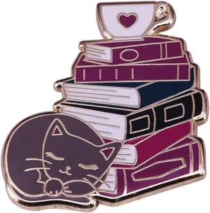 Cat Book Coffee Enamel Lapel Pin Cute Animal Brooch Cartoon Badges Lazy Gift Women Men Clothing Bag Accessories