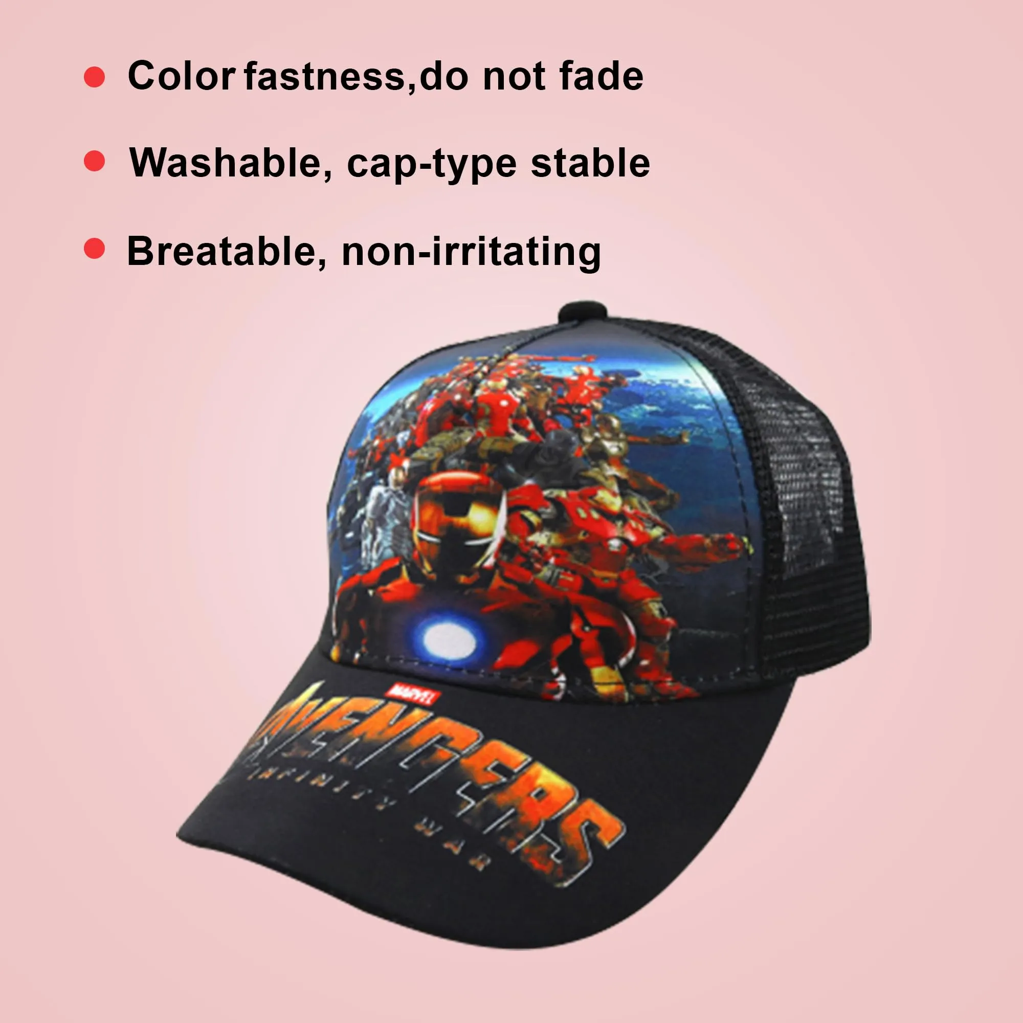 Heart Home Disney Marvel Cap | Adjustable Cap for Boys and Girls | Cartoon Character Printed Little Cap for Kids | Cap for 7-12 Year Old Baby Girls and Boys | QI0037 | Black