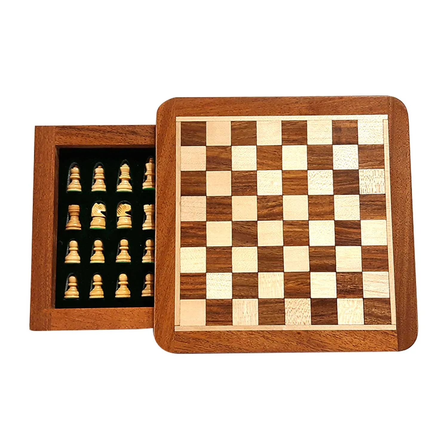 Sheesham Wood Magnetic Chess Set with Foam Tray