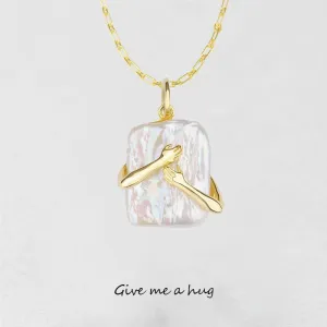 Square Baroque Pearl Couple Pendant Necklace