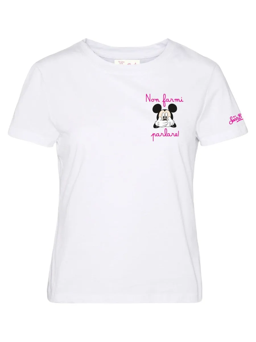 T-shirt Saint Barth in Cotone con Stampa "Non farmi parlare" e Mickey Mouse
