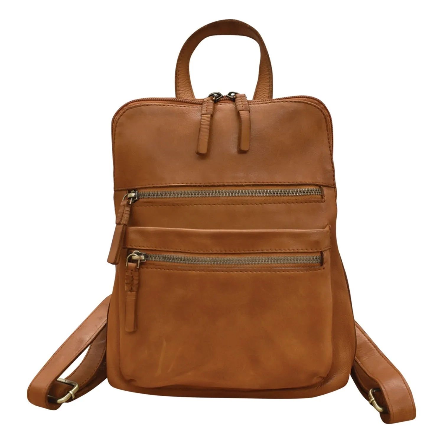 Washed Leather Small Backpack in Black