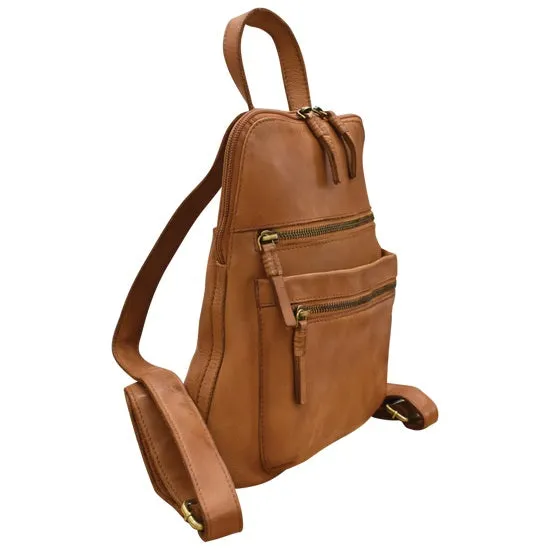 Washed Leather Small Backpack in Black